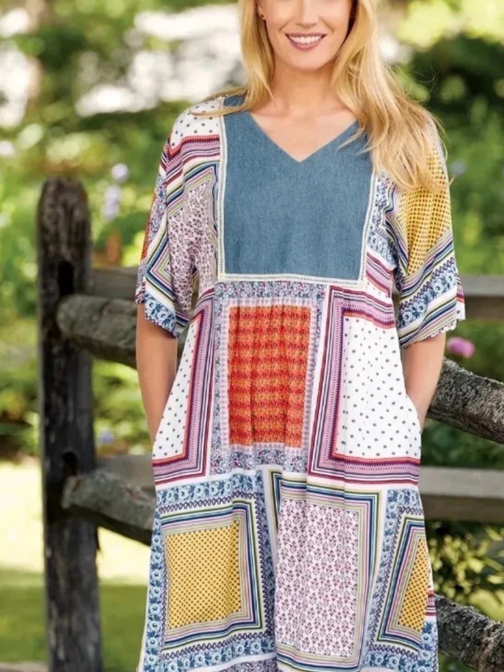 The Vermont Country Store Women's Patchwork Print Popover Dress Size L Cottage